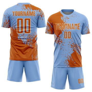 Custom Light Blue Texas Orange-Cream Abstract Brush Stroke Sports Sublimation Soccer Uniform Jersey