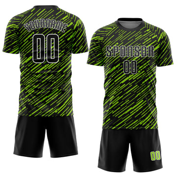 Custom Black Neon Green-White Line Sports Sublimation Soccer Uniform Jersey