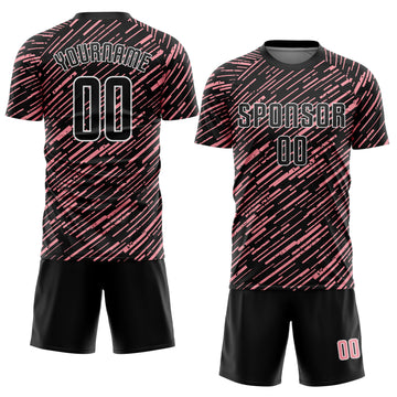 Custom Black Medium Pink-White Line Sports Sublimation Soccer Uniform Jersey