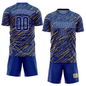 Custom Royal Old Gold-White Line Sports Sublimation Soccer Uniform Jersey