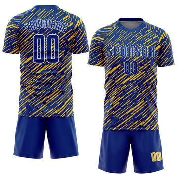 Custom Royal Yellow-White Line Sports Sublimation Soccer Uniform Jersey