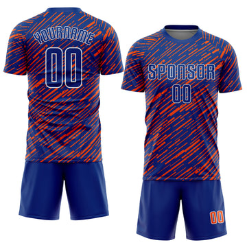 Custom Royal Orange-White Line Sports Sublimation Soccer Uniform Jersey