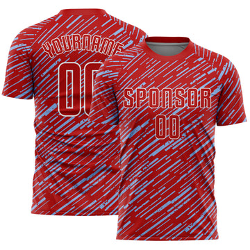 Custom Red Light Blue-White Line Sports Sublimation Soccer Uniform Jersey