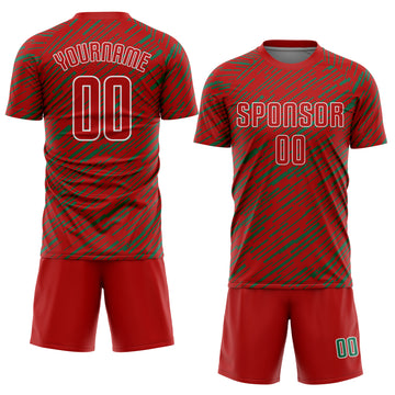 Custom Red Kelly Green-White Line Sports Sublimation Soccer Uniform Jersey