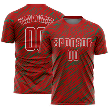 Custom Red Kelly Green-White Line Sports Sublimation Soccer Uniform Jersey