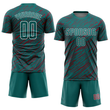 Custom Teal Crimson-White Line Sports Sublimation Soccer Uniform Jersey