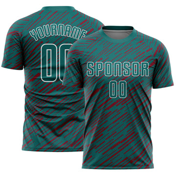 Custom Teal Crimson-White Line Sports Sublimation Soccer Uniform Jersey