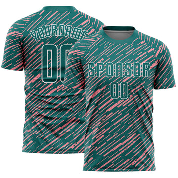 Custom Teal Medium Pink-White Line Sports Sublimation Soccer Uniform Jersey