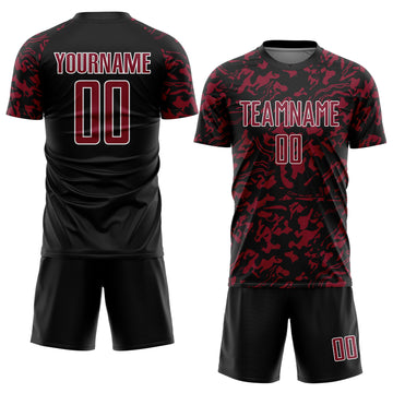 Custom Black Crimson-White Liquid Fluid Pattern Sports Sublimation Soccer Uniform Jersey