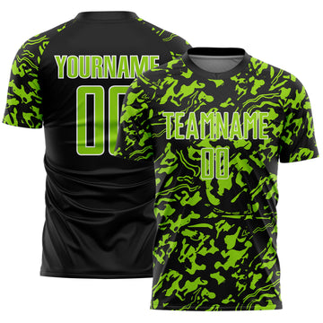 Custom Black Neon Green-White Liquid Fluid Pattern Sports Sublimation Soccer Uniform Jersey