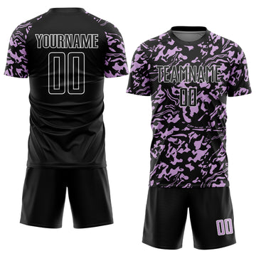 Custom Black Light Purple-White Liquid Fluid Pattern Sports Sublimation Soccer Uniform Jersey