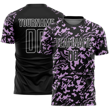 Custom Black Light Purple-White Liquid Fluid Pattern Sports Sublimation Soccer Uniform Jersey