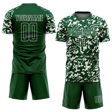 Custom Green White Liquid Fluid Pattern Sports Sublimation Soccer Uniform Jersey