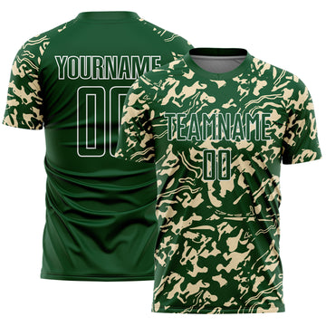 Custom Green Cream-White Liquid Fluid Pattern Sports Sublimation Soccer Uniform Jersey