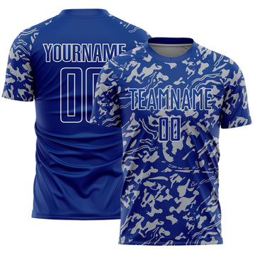 Custom Royal Gray-White Liquid Fluid Pattern Sports Sublimation Soccer Uniform Jersey