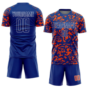 Custom Royal Orange-White Liquid Fluid Pattern Sports Sublimation Soccer Uniform Jersey