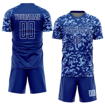 Custom Royal Light Blue-White Liquid Fluid Pattern Sports Sublimation Soccer Uniform Jersey