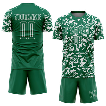Custom Kelly Green White Liquid Fluid Pattern Sports Sublimation Soccer Uniform Jersey