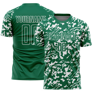 Custom Kelly Green White Liquid Fluid Pattern Sports Sublimation Soccer Uniform Jersey