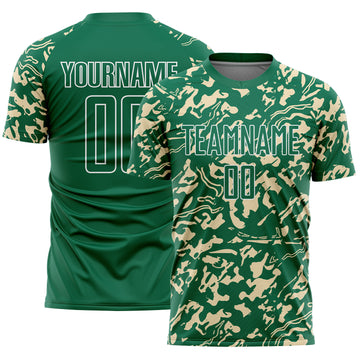 Custom Kelly Green Cream-White Liquid Fluid Pattern Sports Sublimation Soccer Uniform Jersey