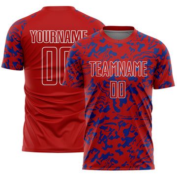 Custom Red Royal-White Liquid Fluid Pattern Sports Sublimation Soccer Uniform Jersey