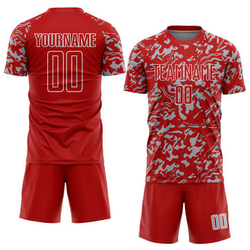 Custom Red Gray-White Liquid Fluid Pattern Sports Sublimation Soccer Uniform Jersey