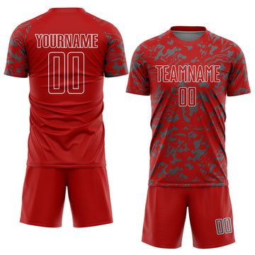 Custom Red Steel Gray-White Liquid Fluid Pattern Sports Sublimation Soccer Uniform Jersey
