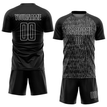Custom Black White Abstract Scribble Curve Line Pattern Sports Sublimation Soccer Uniform Jersey