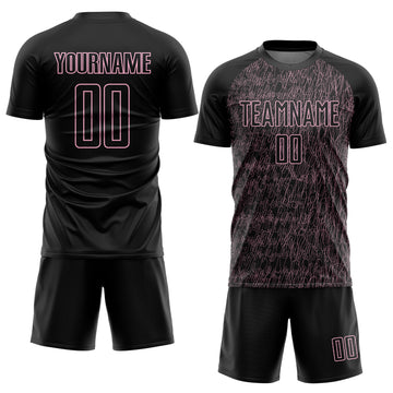 Custom Black Light Pink Abstract Scribble Curve Line Pattern Sports Sublimation Soccer Uniform Jersey