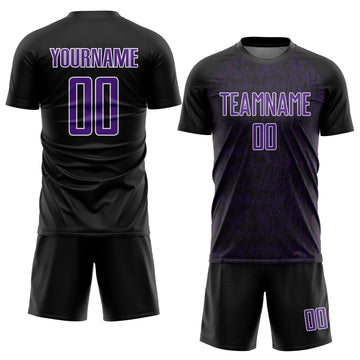 Custom Black Purple-White Abstract Scribble Curve Line Pattern Sports Sublimation Soccer Uniform Jersey