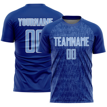 Custom Royal Light Blue-White Abstract Scribble Curve Line Pattern Sports Sublimation Soccer Uniform Jersey