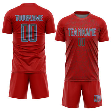 Custom Red Steel Gray-Light Blue Abstract Scribble Curve Line Pattern Sports Sublimation Soccer Uniform Jersey