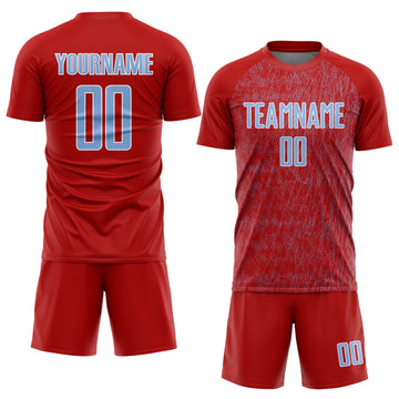 Custom Red Light Blue-White Abstract Scribble Curve Line Pattern Sports Sublimation Soccer Uniform Jersey