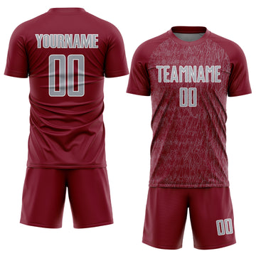 Custom Crimson Gray-White Abstract Scribble Curve Line Pattern Sports Sublimation Soccer Uniform Jersey
