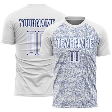 Custom White Royal Abstract Scribble Curve Line Pattern Sports Sublimation Soccer Uniform Jersey