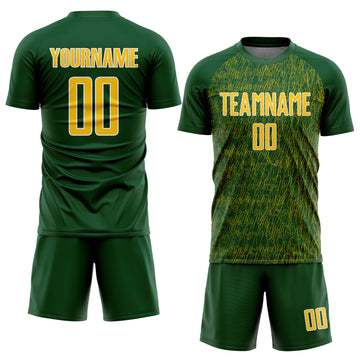 Custom Green Yellow-White Abstract Scribble Curve Line Pattern Sports Sublimation Soccer Uniform Jersey
