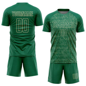 Custom Kelly Green Cream Abstract Scribble Curve Line Pattern Sports Sublimation Soccer Uniform Jersey