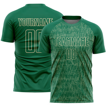 Custom Kelly Green Cream Abstract Scribble Curve Line Pattern Sports Sublimation Soccer Uniform Jersey