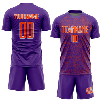 Custom Purple Orange-White Abstract Scribble Curve Line Pattern Sports Sublimation Soccer Uniform Jersey