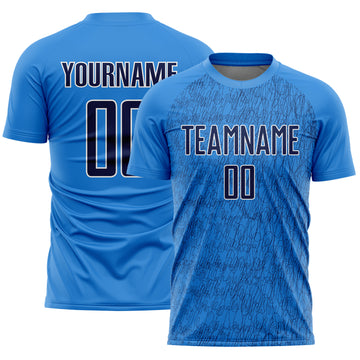 Custom Powder Blue Navy-White Abstract Scribble Curve Line Pattern Sports Sublimation Soccer Uniform Jersey