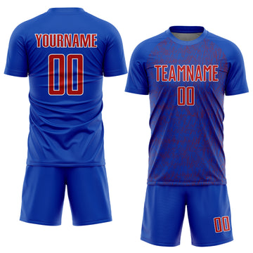 Custom Thunder Blue Red-White Abstract Scribble Curve Line Pattern Sports Sublimation Soccer Uniform Jersey
