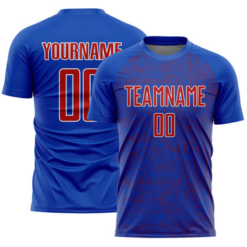Custom Thunder Blue Red-White Abstract Scribble Curve Line Pattern Sports Sublimation Soccer Uniform Jersey