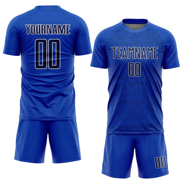 Custom Thunder Blue Navy-White Abstract Scribble Curve Line Pattern Sports Sublimation Soccer Uniform Jersey