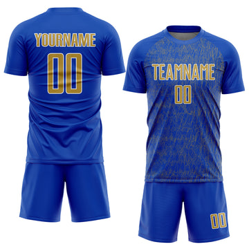 Custom Thunder Blue Old Gold-White Abstract Scribble Curve Line Pattern Sports Sublimation Soccer Uniform Jersey