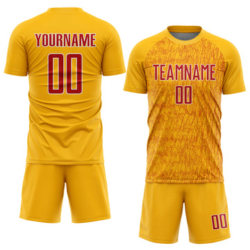 Custom Gold Red-White Abstract Scribble Curve Line Pattern Sports Sublimation Soccer Uniform Jersey