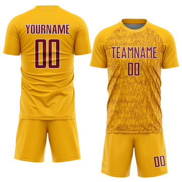 Custom Gold Crimson-White Abstract Scribble Curve Line Pattern Sports Sublimation Soccer Uniform Jersey