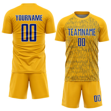 Custom Gold Royal-White Abstract Scribble Curve Line Pattern Sports Sublimation Soccer Uniform Jersey