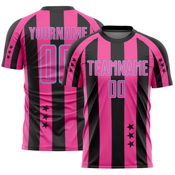Custom Black Pink-Light Blue Stars And Stripes Sports Sublimation Soccer Uniform Jersey