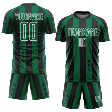 Custom Black Kelly Green-White Stars And Stripes Sports Sublimation Soccer Uniform Jersey