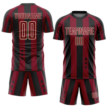 Custom Black Crimson-Cream Stars And Stripes Sports Sublimation Soccer Uniform Jersey